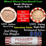 Mixed small cents 1c orig shotgun roll, 1881 Indian Cent, 1858 Flying Eagle Cent other end