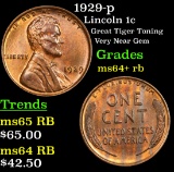 1929-p Lincoln Cent 1c Grades Choice+ Unc RB