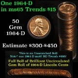 Full roll of 1964-d Lincoln Cents 1c Uncirculated Condition . .