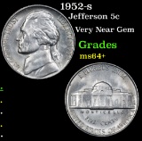 1952-s Jefferson Nickel 5c Grades Choice+ Unc