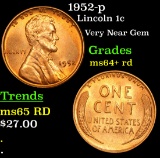 1952-p Lincoln Cent 1c Grades Choice+ Unc RD