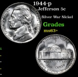 1944-p Jefferson Nickel 5c Grades Select+ Unc