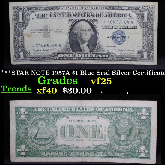 ***STAR NOTE 1957A $1 Blue Seal Silver Certificate . . Grades vf+