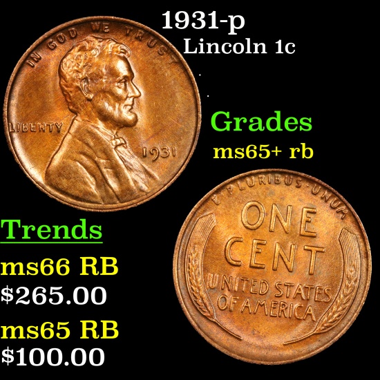 1931-p Lincoln Cent 1c Grades Gem+ Unc RB