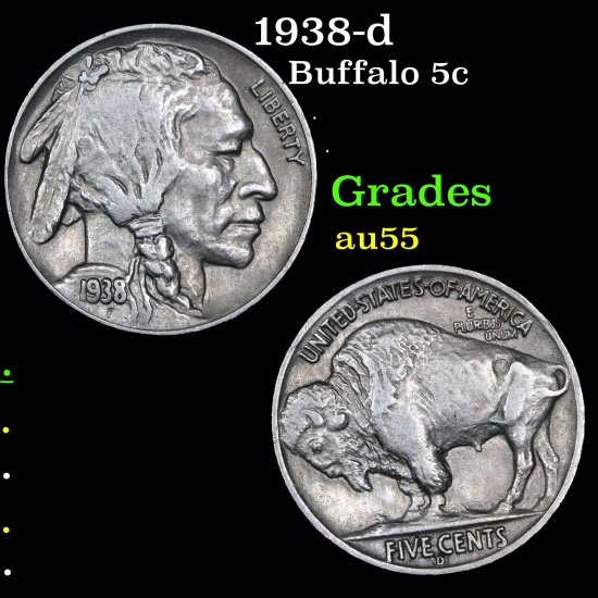 1938-d Buffalo Nickel 5c Grades Choice AU