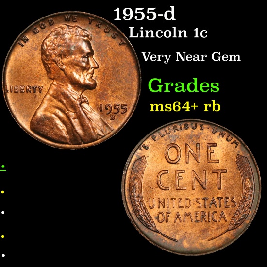1955-d Lincoln Cent 1c Grades Choice+ Unc RB