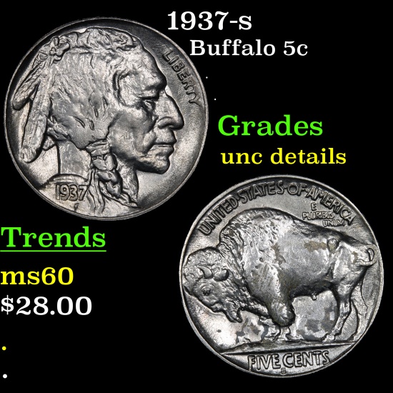 1937-s Buffalo Nickel 5c Grades Unc Details