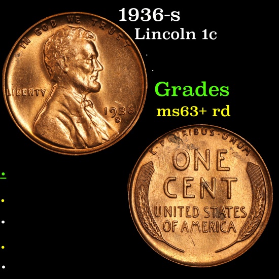 1936-s Lincoln Cent 1c Grades Select+ Unc RD