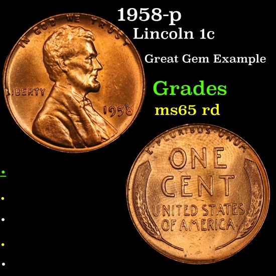 1958-p Lincoln Cent 1c Grades GEM Unc RD