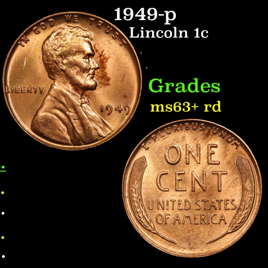 1949-p Lincoln Cent 1c Grades Select+ Unc RD