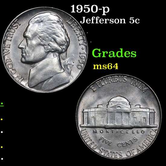 1950-p Jefferson Nickel 5c Grades Choice Unc