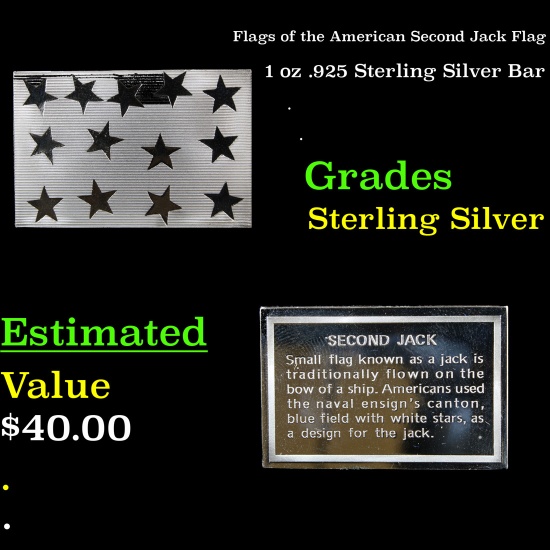 Flags of the American Second Jack Flag 1 oz .925 Sterling Silver Bar Grades