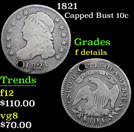 1821 Capped Bust Dime 10c Grades f details