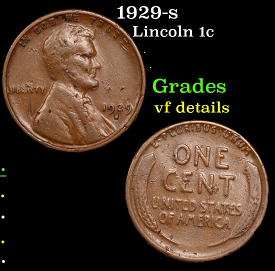 1929-s Lincoln Cent 1c Grades vf details