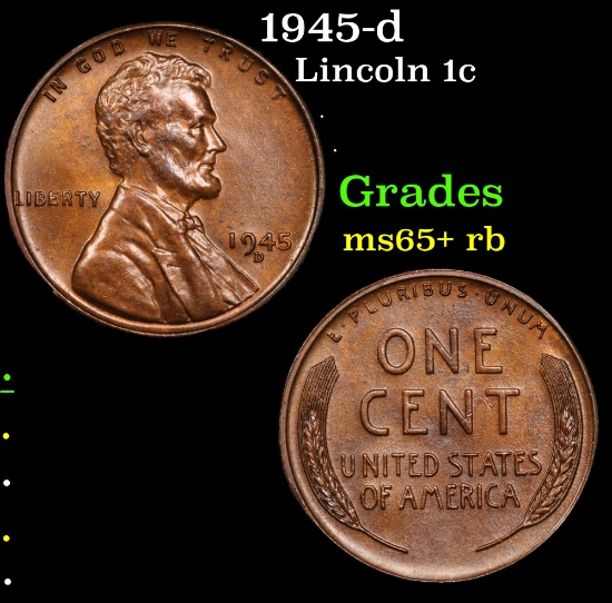 1945-d Lincoln Cent 1c Grades Gem+ Unc RB