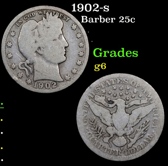 1902-s Barber Quarter 25c Grades g+