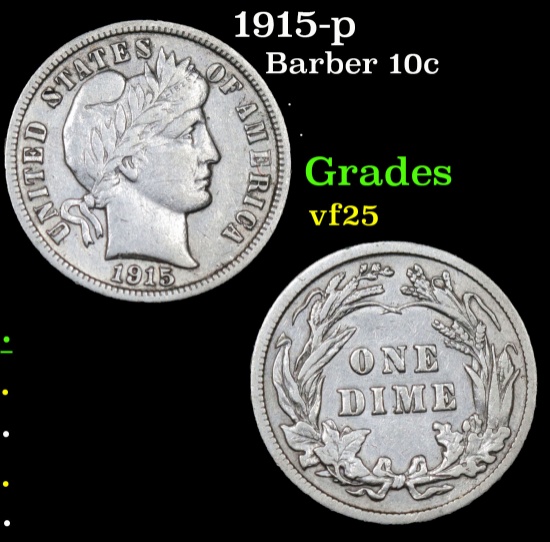 1915-p Barber Dime 10c Grades vf+
