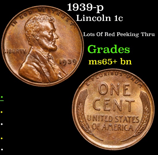 1939-p Lincoln Cent 1c Grades GEM+ Unc BN