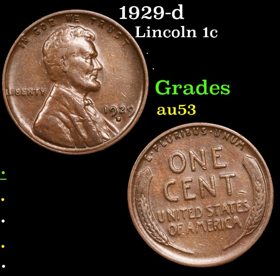 1929-d Lincoln Cent 1c Grades Select AU