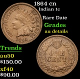 1864 cn Indian Cent 1c Grades AU Details