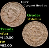 1827 Coronet Head Large Cent 1c Grades vf details