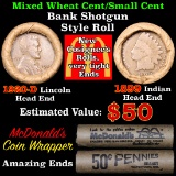 Mixed small cents 1c McDonald's wrapper shotgun roll, 1920-d Wheat Cent, 1899 Indian Cent other end