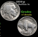 1934-p Buffalo Nickel 5c Grades vf details