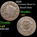 1819 Coronet Head Large Cent 1c Grades vg, very good