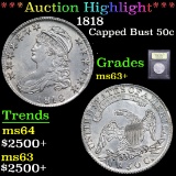 ***Auction Highlight*** 1818 Capped Bust Half Dollar 50c Graded Select+ Unc By USCG (fc)