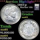 ***Auction Highlight*** 1893-p Barber Dime 10c Graded GEM Unc By USCG (fc)