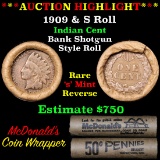 ***Auction Highlight*** Indian 1c Shotgun Roll, 1909 end, KEY date 's' mint other, Wow! . . (fc)