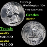 1938-p Washington Quarter 25c Grades Choice+ Unc