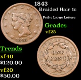 1843 Braided Hair Large Cent 1c Grades vf+