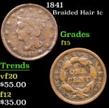 1841 Braided Hair Large Cent 1c Grades f+