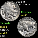 1936-p Buffalo Nickel 5c Grades Select+ Unc