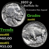 1937-p Buffalo Nickel 5c Grades GEM+ Unc