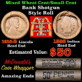 Mixed small cents 1c McDonald's wrapper shotgun roll, 1916-d Wheat Cent, 1898 Indian Cent other end