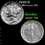 1943-d Mercury Dime 10c Grades Select Unc+ FSB