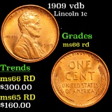 1909 vdb Lincoln Cent 1c Grades GEM+ Unc RD