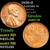 1926-d Lincoln Cent 1c Grades Select Unc RD (fc)