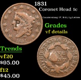 1831 Coronet Head Large Cent 1c Grades vf details