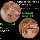 Mint Error 1988-p Lincoln Cent 1c Grades Select+ Unc RB