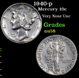 1940-p Mercury Dime 10c Grades Choice AU/BU Slider