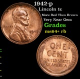 1942-p Lincoln Cent 1c Grades Choice+ Unc RB