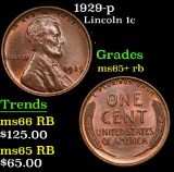 1929-p Lincoln Cent 1c Grades Gem+ Unc RB