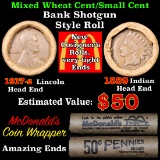 Mixed small cents 1c McDonald's wrapper shotgun roll,1917-s Wheat Cent,1889 Indian Cent other end