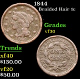 1844 Braided Hair Large Cent 1c Grades vf++