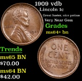 1909 vdb Lincoln Cent 1c Grades Choice+ Unc BN