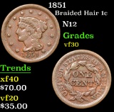 1851 Braided Hair Large Cent 1c Grades vf++