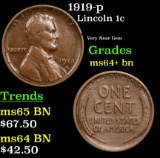 1919-p Lincoln Cent 1c Grades Choice+ Unc BN